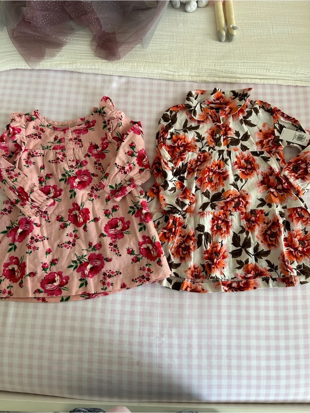 Old Navy Pink Floral Long-Sleeve Peasant Top for Girls